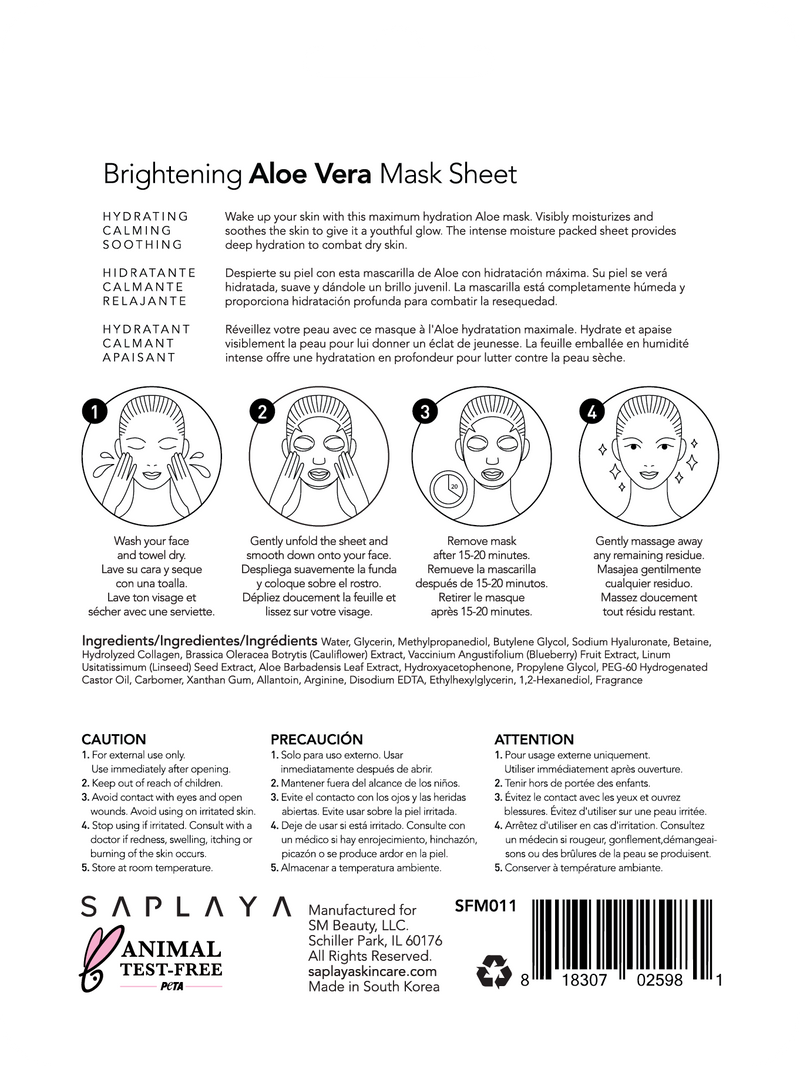 Saplaya - K-Beauty 10-pack Face Mask Sheets | Aloe Vera