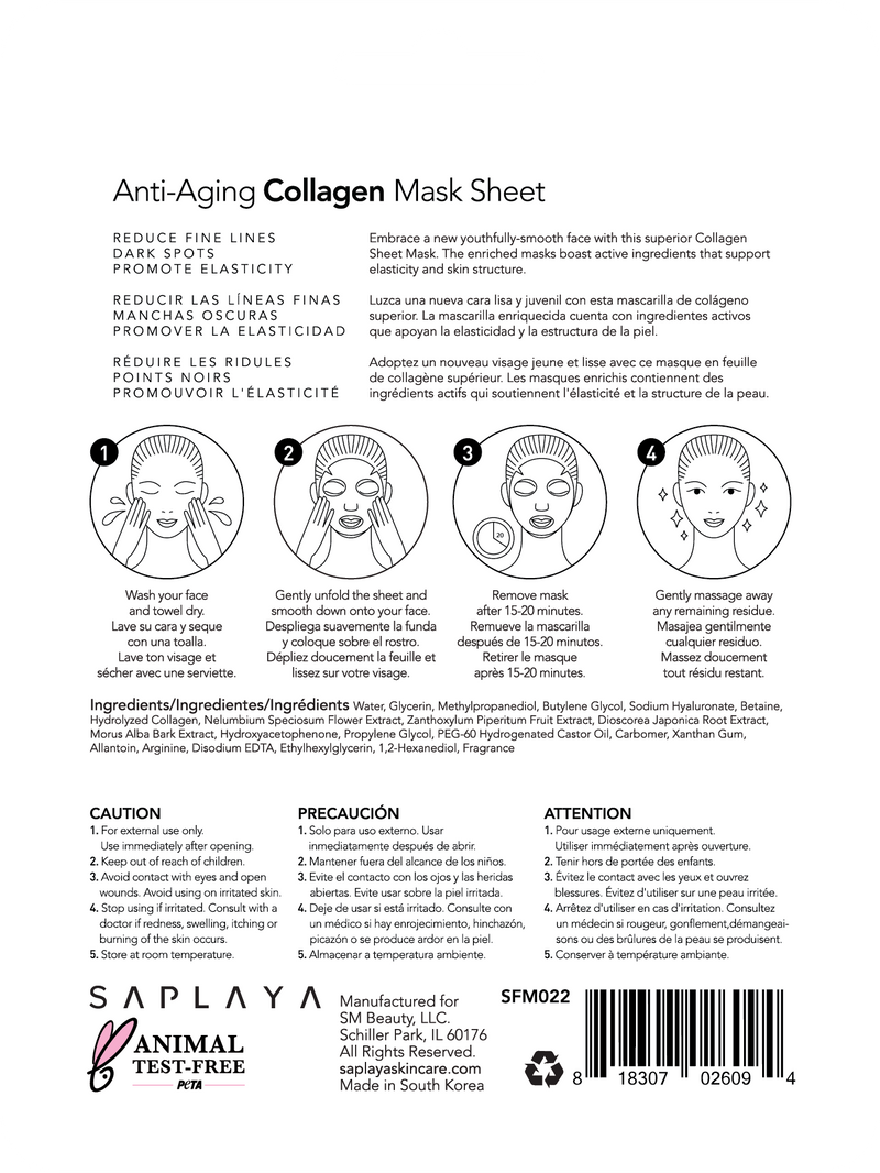 Saplaya - K-Beauty 10-pack Face Mask Sheets | Collagen